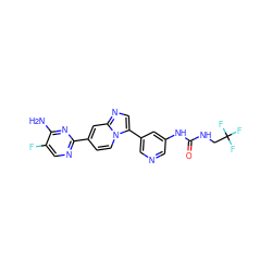 Nc1nc(-c2ccn3c(-c4cncc(NC(=O)NCC(F)(F)F)c4)cnc3c2)ncc1F ZINC000169704636