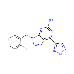 Nc1nc(-c2cn[nH]n2)c2nnn(Cc3ccccc3F)c2n1 ZINC000040877183