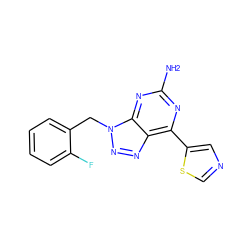 Nc1nc(-c2cncs2)c2nnn(Cc3ccccc3F)c2n1 ZINC000033993507