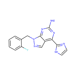 Nc1nc(-c2ncc[nH]2)c2cnn(Cc3ccccc3F)c2n1 ZINC000029046267