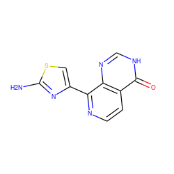 Nc1nc(-c2nccc3c(=O)[nH]cnc23)cs1 ZINC000263620595