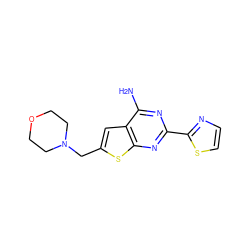 Nc1nc(-c2nccs2)nc2sc(CN3CCOCC3)cc12 ZINC000118600149