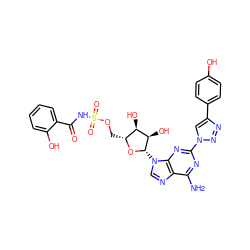 Nc1nc(-n2cc(-c3ccc(O)cc3)nn2)nc2c1ncn2[C@@H]1O[C@H](COS(=O)(=O)NC(=O)c2ccccc2O)[C@@H](O)[C@H]1O ZINC000058512426