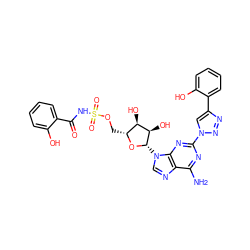 Nc1nc(-n2cc(-c3ccccc3O)nn2)nc2c1ncn2[C@@H]1O[C@H](COS(=O)(=O)NC(=O)c2ccccc2O)[C@@H](O)[C@H]1O ZINC000058568766