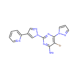 Nc1nc(-n2cc(-c3ccccn3)cn2)nc(-n2cccn2)c1Br ZINC000217109641