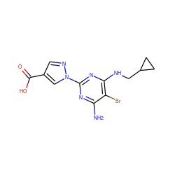 Nc1nc(-n2cc(C(=O)O)cn2)nc(NCC2CC2)c1Br ZINC000217113962