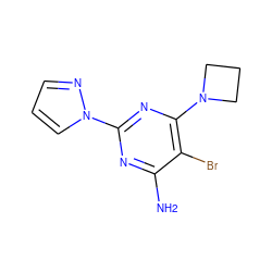 Nc1nc(-n2cccn2)nc(N2CCC2)c1Br ZINC000149479310