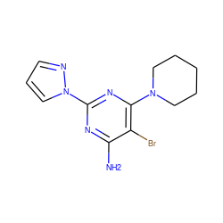 Nc1nc(-n2cccn2)nc(N2CCCCC2)c1Br ZINC000164890944