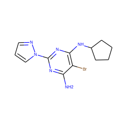 Nc1nc(-n2cccn2)nc(NC2CCCC2)c1Br ZINC000072317392