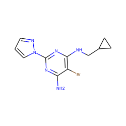 Nc1nc(-n2cccn2)nc(NCC2CC2)c1Br ZINC000149257232