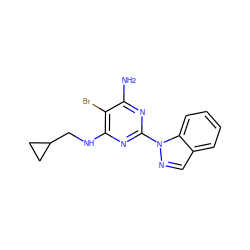 Nc1nc(-n2ncc3ccccc32)nc(NCC2CC2)c1Br ZINC000217065333