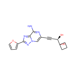 Nc1nc(C#C[C@@H](O)C2(O)CCC2)cn2nc(-c3ccco3)nc12 ZINC000028346537