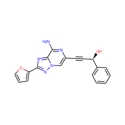 Nc1nc(C#C[C@@H](O)c2ccccc2)cn2nc(-c3ccco3)nc12 ZINC000028336038