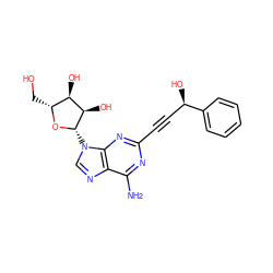 Nc1nc(C#C[C@@H](O)c2ccccc2)nc2c1ncn2[C@@H]1O[C@H](CO)[C@@H](O)[C@H]1O ZINC000012405373