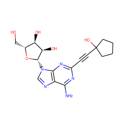 Nc1nc(C#CC2(O)CCCC2)nc2c1ncn2[C@@H]1O[C@H](CO)[C@@H](O)[C@H]1O ZINC000012405365