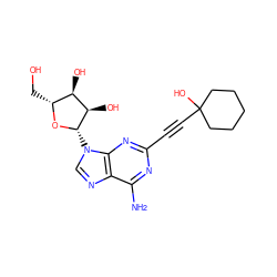 Nc1nc(C#CC2(O)CCCCC2)nc2c1ncn2[C@@H]1O[C@H](CO)[C@@H](O)[C@H]1O ZINC000003779682