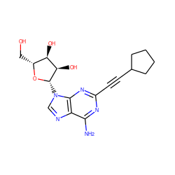 Nc1nc(C#CC2CCCC2)nc2c1ncn2[C@@H]1O[C@H](CO)[C@@H](O)[C@H]1O ZINC000012405358