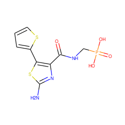 Nc1nc(C(=O)NCP(=O)(O)O)c(-c2cccs2)s1 ZINC000066100463