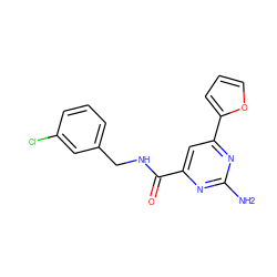 Nc1nc(C(=O)NCc2cccc(Cl)c2)cc(-c2ccco2)n1 ZINC000042967271