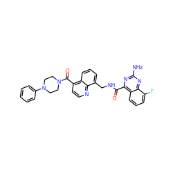 Nc1nc(C(=O)NCc2cccc3c(C(=O)N4CCN(c5ccccc5)CC4)ccnc23)c2cccc(F)c2n1 ZINC000653802022