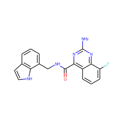 Nc1nc(C(=O)NCc2cccc3cc[nH]c23)c2cccc(F)c2n1 ZINC000653798074