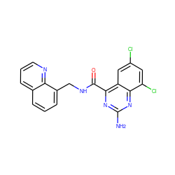 Nc1nc(C(=O)NCc2cccc3cccnc23)c2cc(Cl)cc(Cl)c2n1 ZINC000653795298