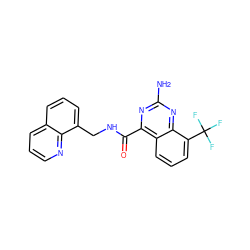 Nc1nc(C(=O)NCc2cccc3cccnc23)c2cccc(C(F)(F)F)c2n1 ZINC000653784926