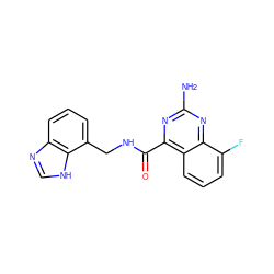 Nc1nc(C(=O)NCc2cccc3nc[nH]c23)c2cccc(F)c2n1 ZINC000653784927