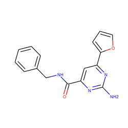 Nc1nc(C(=O)NCc2ccccc2)cc(-c2ccco2)n1 ZINC000042963674