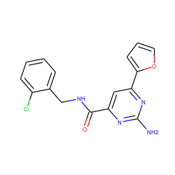 Nc1nc(C(=O)NCc2ccccc2Cl)cc(-c2ccco2)n1 ZINC000043070119