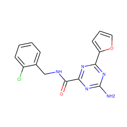 Nc1nc(C(=O)NCc2ccccc2Cl)nc(-c2ccco2)n1 ZINC000045386239