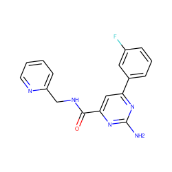 Nc1nc(C(=O)NCc2ccccn2)cc(-c2cccc(F)c2)n1 ZINC000045348885