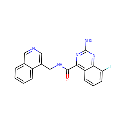 Nc1nc(C(=O)NCc2cncc3ccccc23)c2cccc(F)c2n1 ZINC000653786708