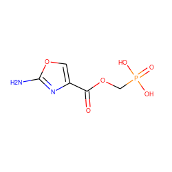 Nc1nc(C(=O)OCP(=O)(O)O)co1 ZINC000164585728