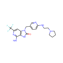 Nc1nc(C(F)(F)F)cc2c1[nH]c(=O)n2Cc1ccc(NCCN2CCCC2)nc1 ZINC000072125214