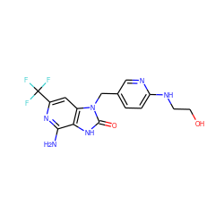 Nc1nc(C(F)(F)F)cc2c1[nH]c(=O)n2Cc1ccc(NCCO)nc1 ZINC000072122994