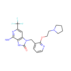 Nc1nc(C(F)(F)F)cc2c1[nH]c(=O)n2Cc1cccnc1OCCN1CCCC1 ZINC000072123380