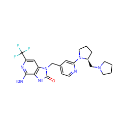 Nc1nc(C(F)(F)F)cc2c1[nH]c(=O)n2Cc1ccnc(N2CCC[C@H]2CN2CCCC2)c1 ZINC000072126138