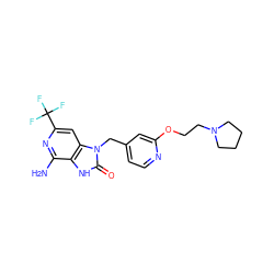 Nc1nc(C(F)(F)F)cc2c1[nH]c(=O)n2Cc1ccnc(OCCN2CCCC2)c1 ZINC000072124824