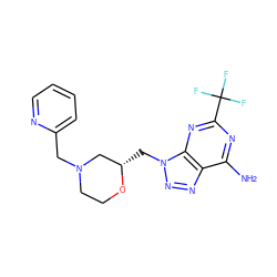 Nc1nc(C(F)(F)F)nc2c1nnn2C[C@H]1CN(Cc2ccccn2)CCO1 ZINC000084690757