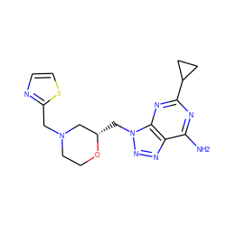 Nc1nc(C2CC2)nc2c1nnn2C[C@H]1CN(Cc2nccs2)CCO1 ZINC000084687879