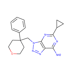 Nc1nc(C2CC2)nc2c1nnn2CC1(c2ccccc2)CCOCC1 ZINC000084690967