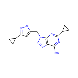 Nc1nc(C2CC2)nc2c1nnn2Cc1cc(C2CC2)n[nH]1 ZINC000084688785