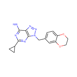 Nc1nc(C2CC2)nc2c1nnn2Cc1ccc2c(c1)OCCO2 ZINC000084690419