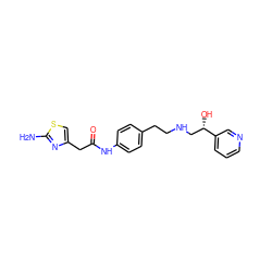 Nc1nc(CC(=O)Nc2ccc(CCNC[C@H](O)c3cccnc3)cc2)cs1 ZINC000049071079