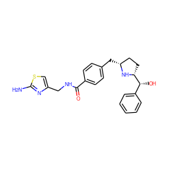 Nc1nc(CNC(=O)c2ccc(C[C@@H]3CC[C@H]([C@H](O)c4ccccc4)N3)cc2)cs1 ZINC000198290916