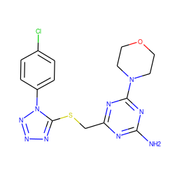 Nc1nc(CSc2nnnn2-c2ccc(Cl)cc2)nc(N2CCOCC2)n1 ZINC000001066776