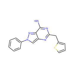 Nc1nc(Cc2cccs2)nc2cn(-c3ccccc3)nc12 ZINC000653777813