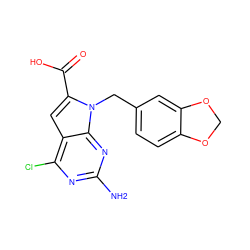 Nc1nc(Cl)c2cc(C(=O)O)n(Cc3ccc4c(c3)OCO4)c2n1 ZINC001772572066