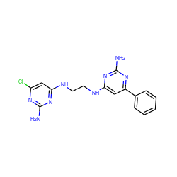 Nc1nc(Cl)cc(NCCNc2cc(-c3ccccc3)nc(N)n2)n1 ZINC000096906126